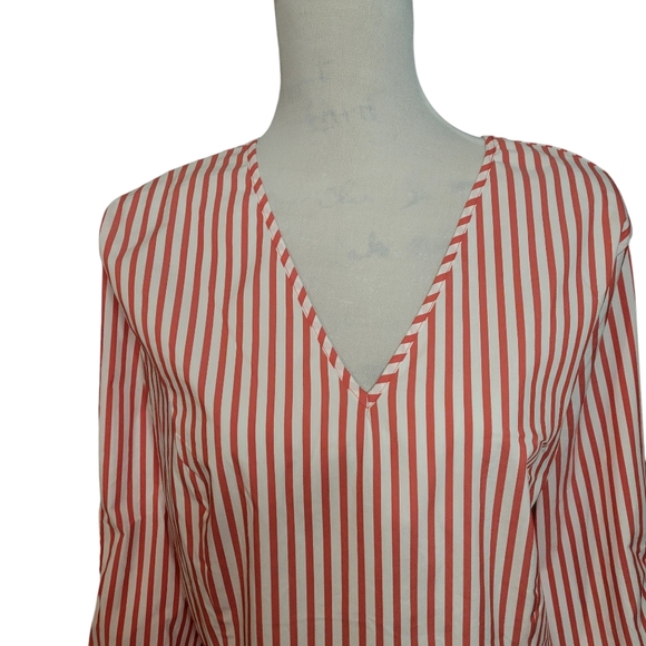 J. Crew universal standard poplin tie sleeve v-neck top red and white size small - Picture 3 of 7